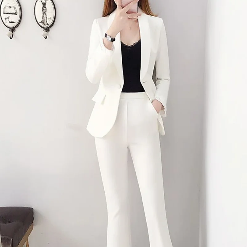 Women Formal Wear Korean - Blazer and White Trouser Suit Professional
