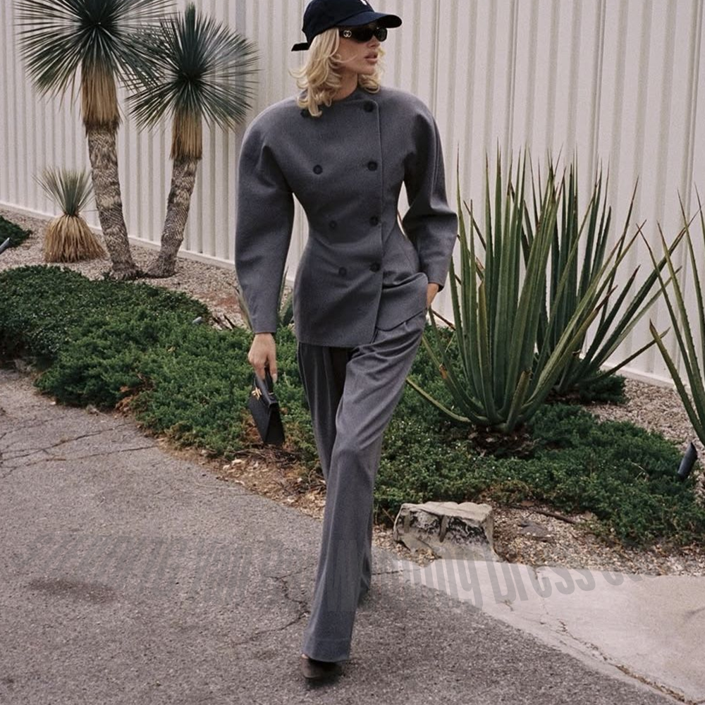 Women Formal Wear Outfits - Classic Grey Women's Suit Set Double