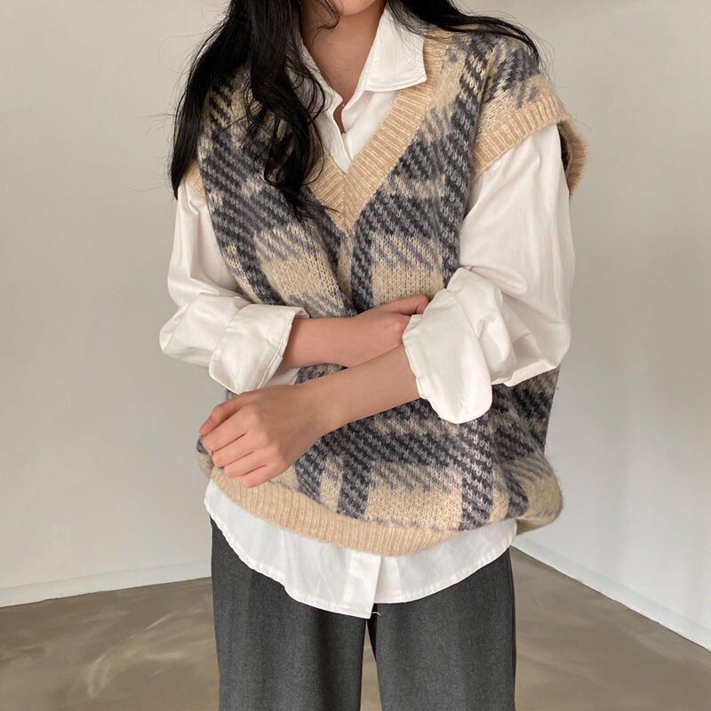 Plaid Lady Sweaters Tops 2025  – обзор и цена Women Formal Wear Korean