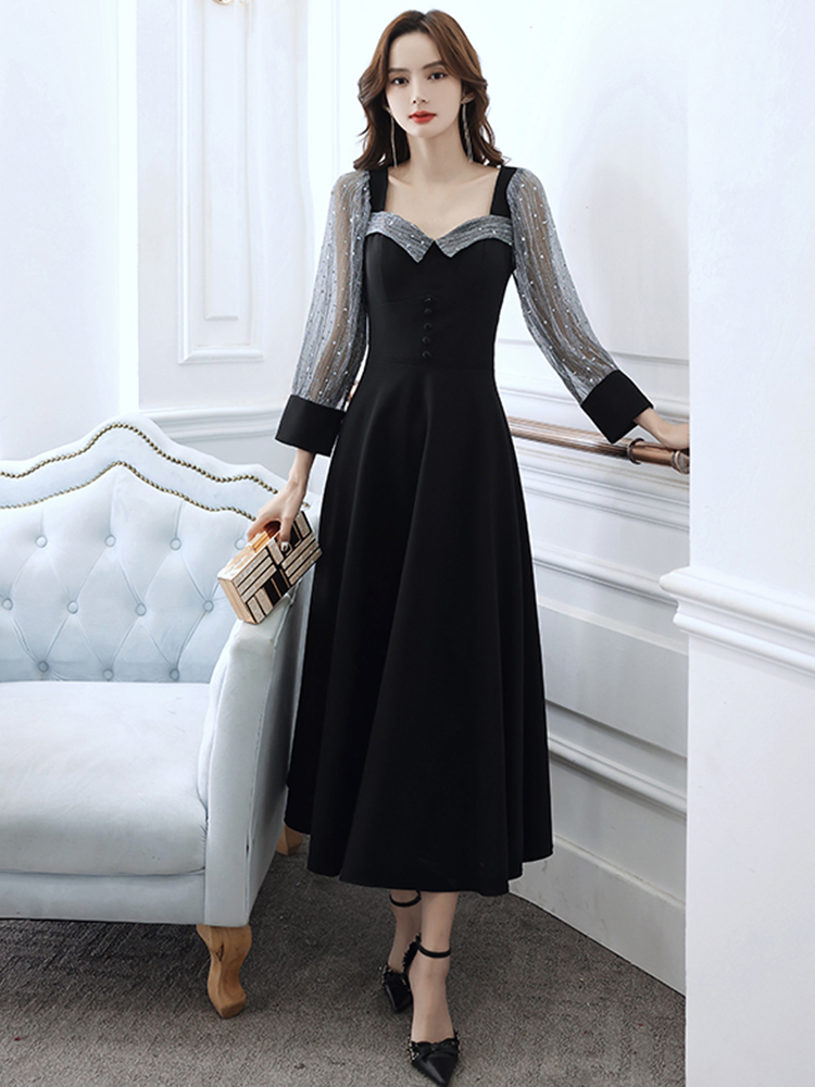 Ele Bla Long Sve Midi Dr for W – обзор и цена Women Formal Wear Korean