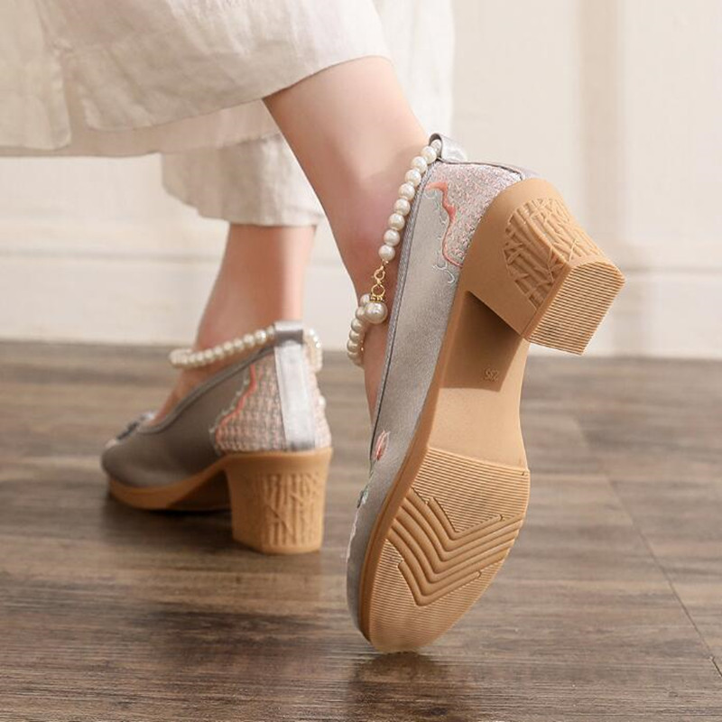 Women Vintage Pearls Ankle Str – обзор и цена Pump Heel Block