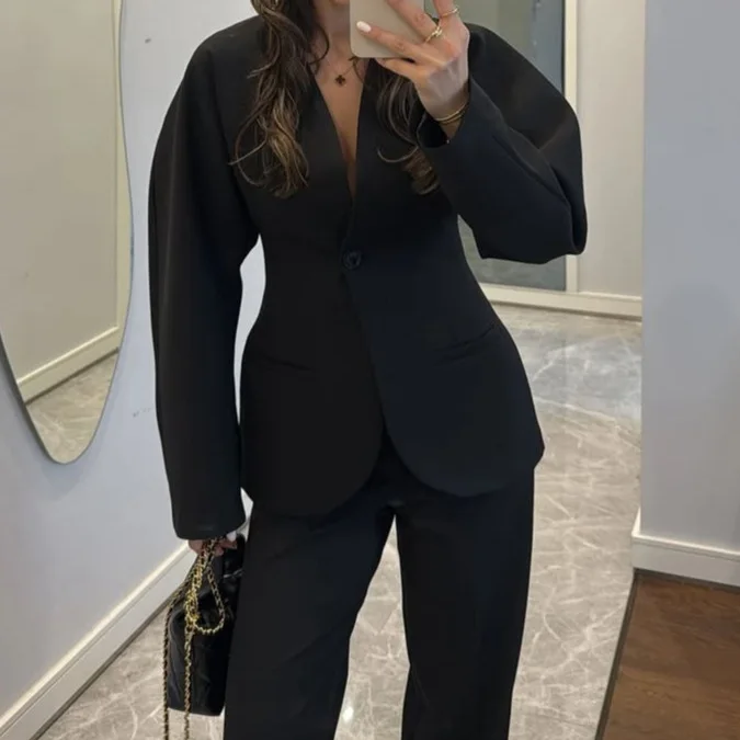 2025 New Women Black V Neck Wa – обзор и цена Women Formal Wear With Tie