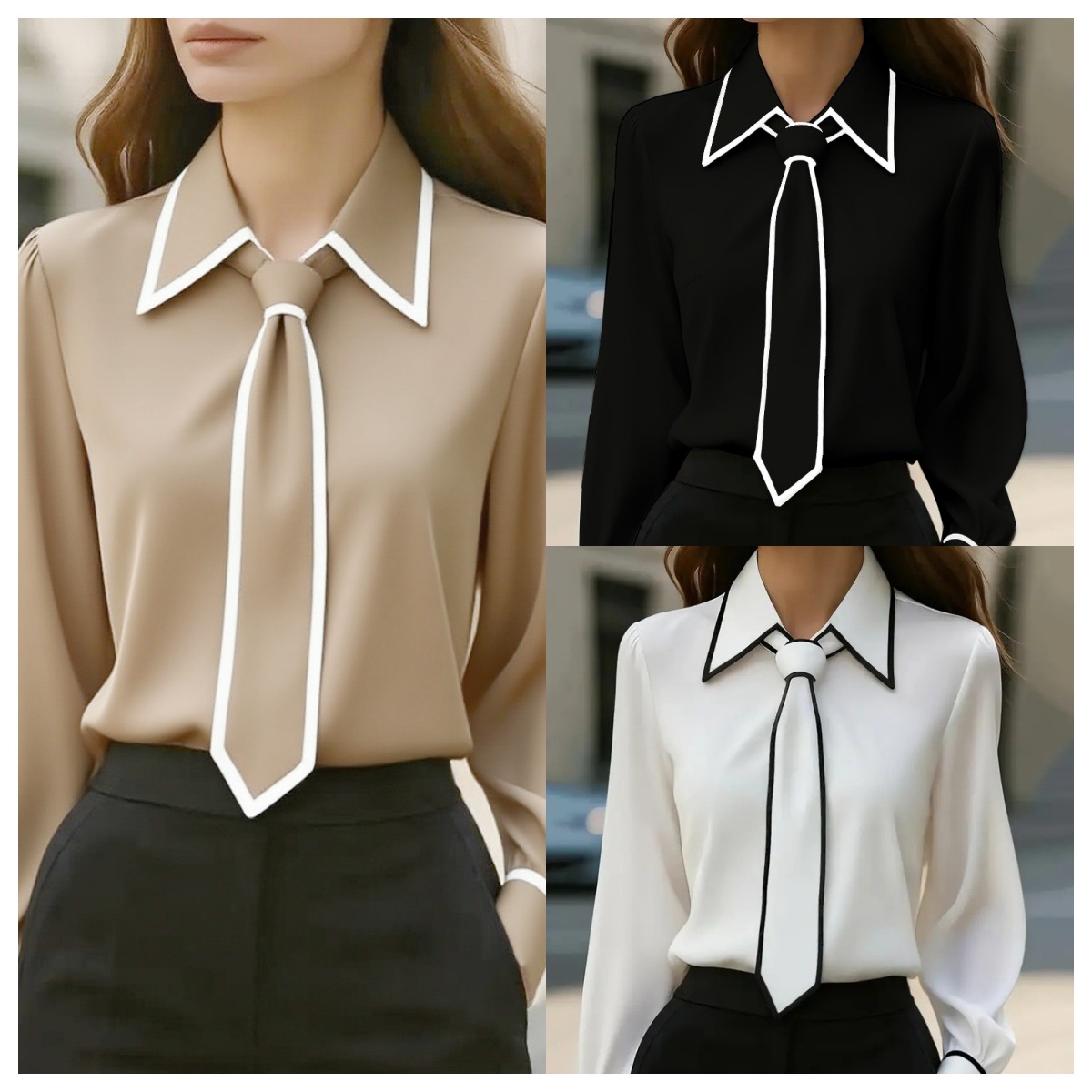 Women's Contrast Trim Tie Neck – обзор и цена Women Formal Wear With Tie
