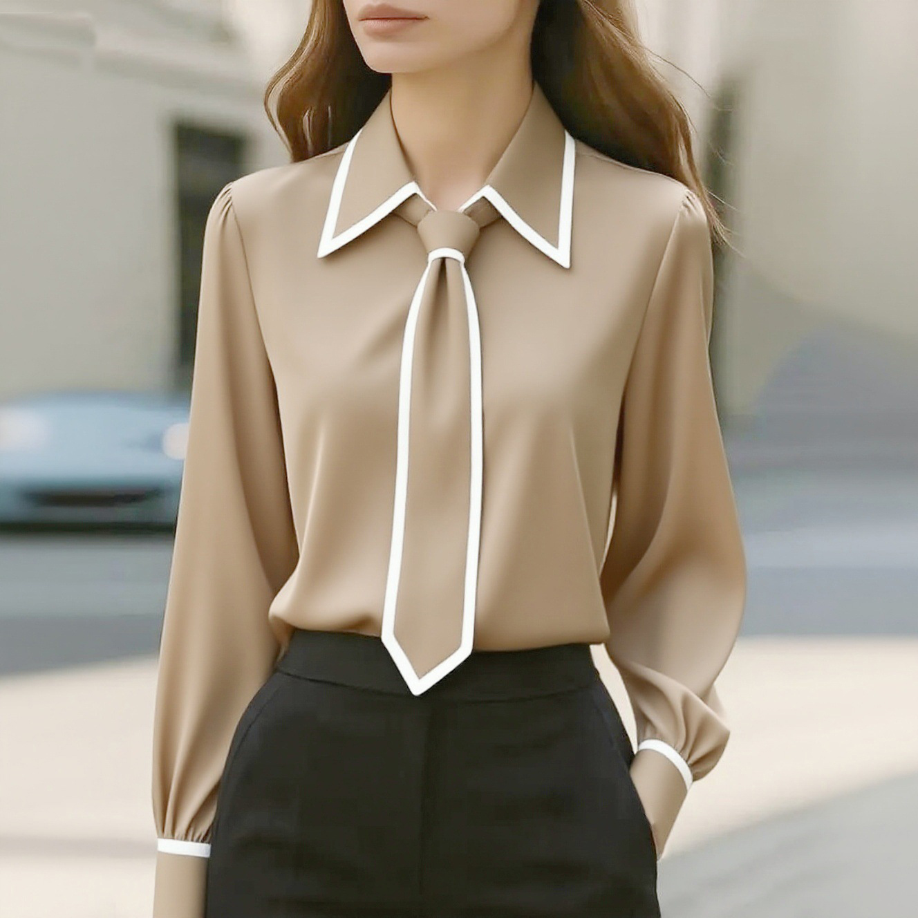 Women's Contrast Trim Tie Neck – обзор и цена Women Formal Wear With Tie